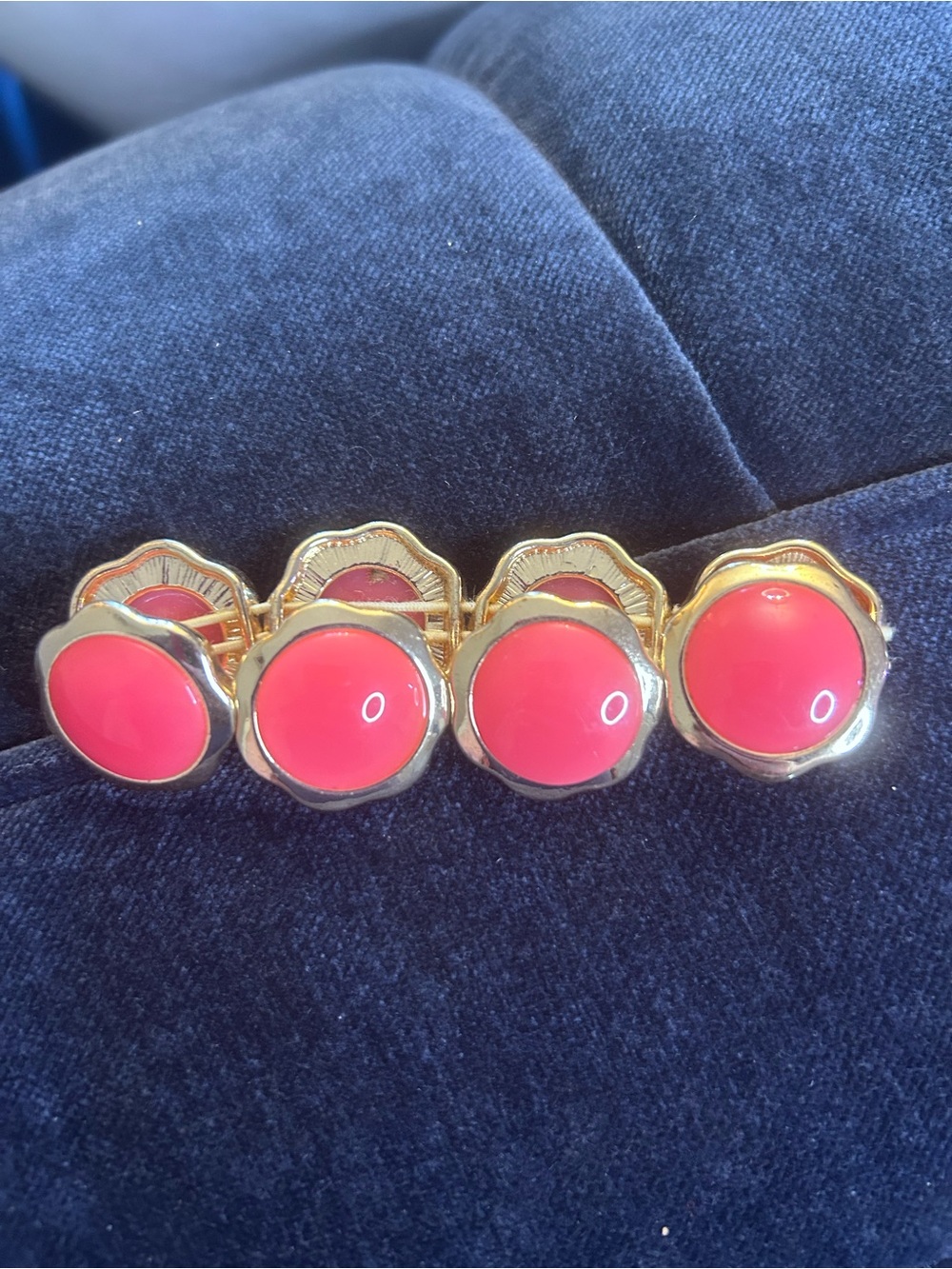 Gold Tone Pink stretched, cuff bracelet, vintage salmon, gold